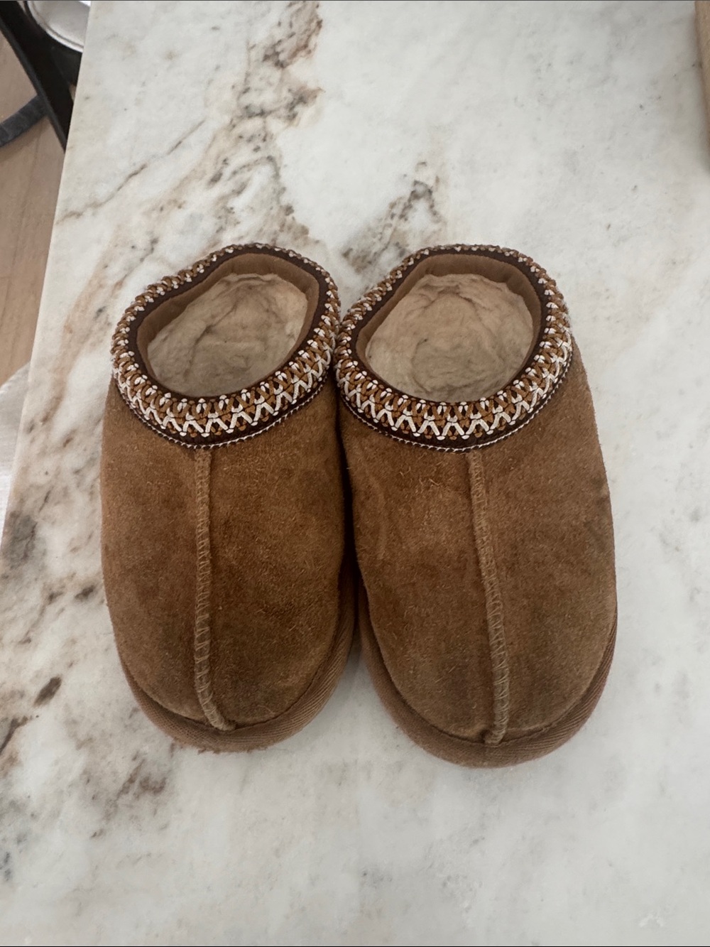 UGG Brown Suede Shearling Lined Slip-On Slippers